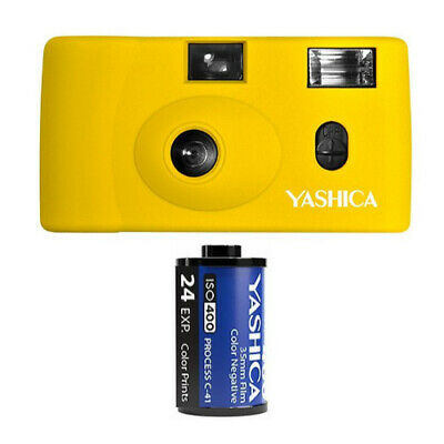 YASHICA MF-1 FOTOCAMERA A PELLICOLA GIALLO + PELLICOLA 400/24 POSE