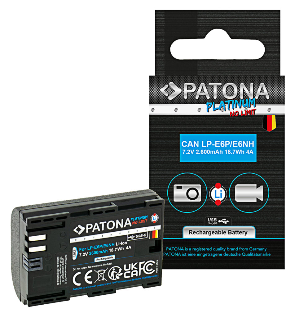 PATONA PLATINUM LP-E6P PER CANON R5 MKII 2400MAH 7,2V 6A CONTINUOUS DISCHARGE 8K READY
